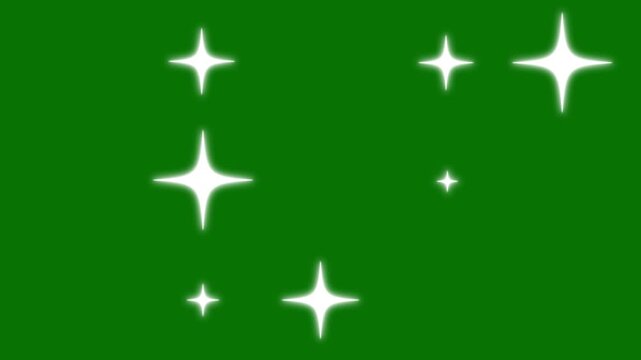Magical twinkling stars glitter effect, shining light burst animation, vector star light effect doodle style, blinking cartoon stars, 4k alpha channel animation, sparkle overlay on green screen