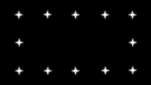 Shimmering fairy twinkle stars, glittering light sparkle animation, white cartoon, flat, vector, doodles style stars blinking, magical shine effect on black background, useful as photo frame,4K video