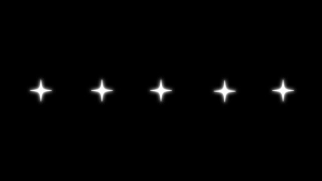 Elegant star glitter sparkle 4K animation, shiny twinkling light burst, magical fairy glow effect, star line twinkling for festive holiday event, white star cartoon doodle in black background