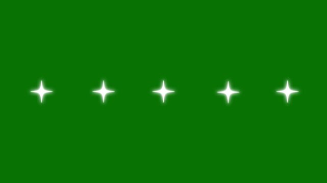 Elegant star glitter sparkle 4K animation, shiny twinkling light burst, magical fairy glow effect, star line twinkling for festive holiday event, white star cartoon doodle in green background