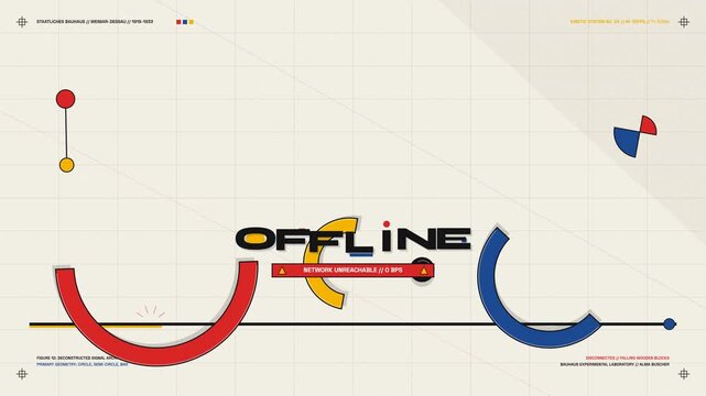 Bauhaus Offline Screen: Retro abstract geometric animation featuring colorful minimalist shapes and offline typography