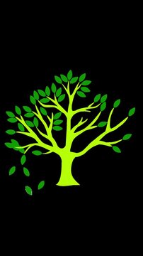 Flat vector animation of falling leaves on a tree on a transparent background