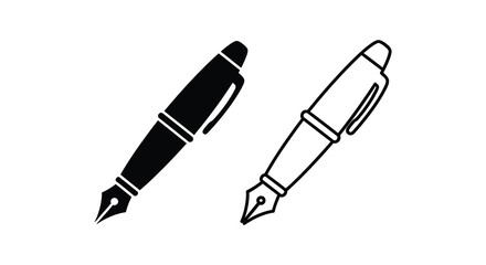 Fototapeta premium Fountain Pen Illustration Black Silhouette And Line Art Versions