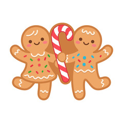 Obraz premium Gingerbread couple holding a large candy cane
