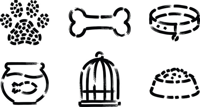 Hand Drawn Modern Pet Care Animal Icon Set