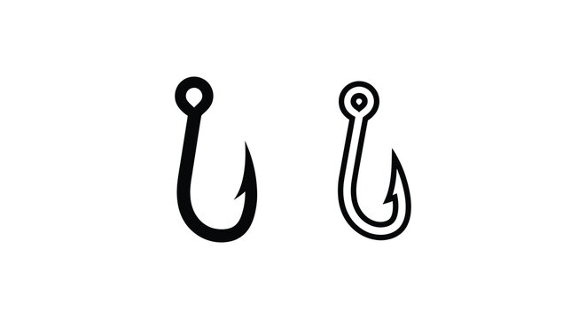Fishing Hooks Black Silhouette On White Background