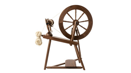 Traditional wooden spinning wheel with roving wool for yarn making © Pimpun