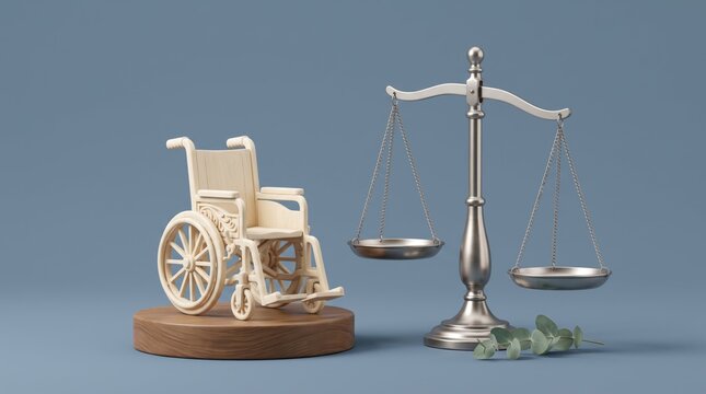 Disability rights and justice concept with wheelchair and scales
