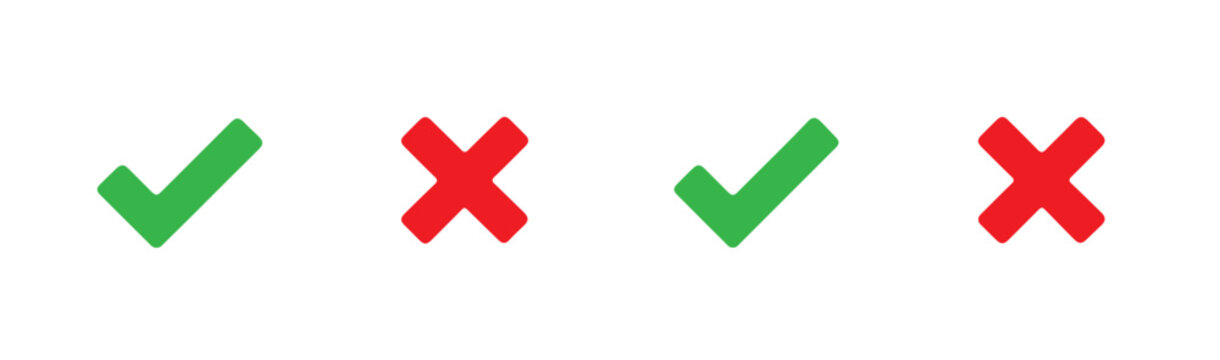 Individual green check and red x symbols without backgrounds offer versatile elements for document editing.
