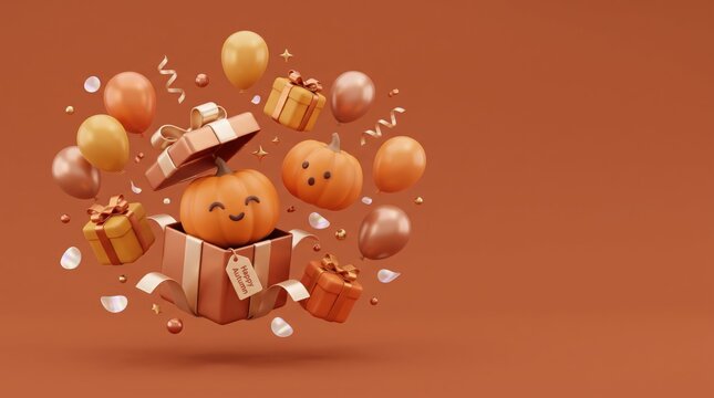 Happy autumn season with pumpkins and gifts