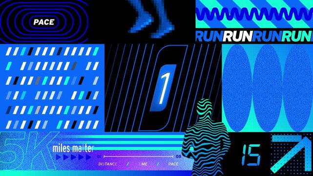 Dynamic Running Sports Motion Graphics Background with Blue Neon Abstract Elements
