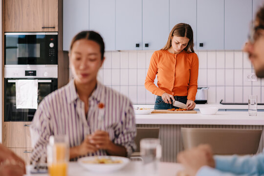Women Preparing Breakfast Together in Modern Kitchen &mdash; Casual Home Cooking and Social Morning