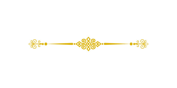 Golden vintage decorative divider with ornate flourishes isolated on transparent background