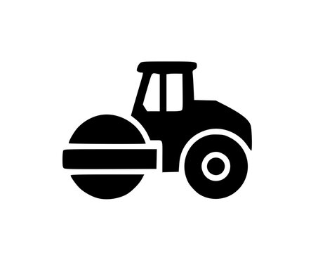 A black silhouette of a road roller on a white background