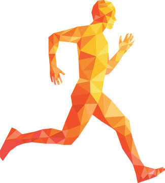 WebLow-poly geometric silhouette of a male runner, representing athleticism, digital technology, speed, energy, fitness, and modern sports graphic design.