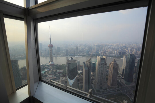 Bird view at Shanghai China. Skyscraper under architectural in f
