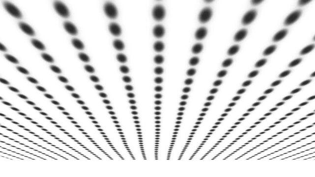 Abstract background featuring converging lines of blurred dark grey circular dots on a bright white surface an motion showcasing
