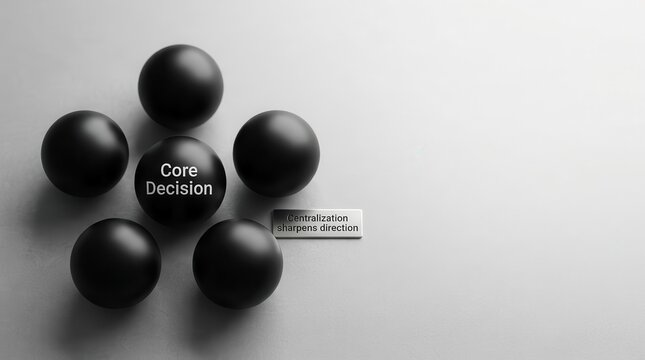 Black spheres representing core decision and centralization strategy
