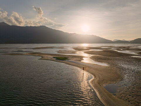 Golden Hour Aerial View of Lap An Lagoon in Vietnam