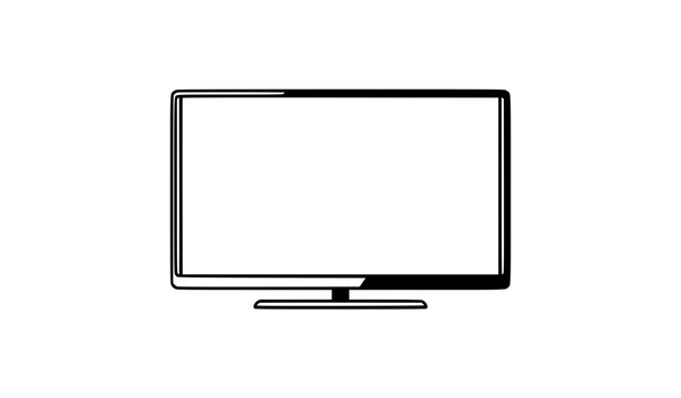 Modern flat screen television outline and solid icon vector design