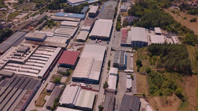 Aerial View of Industrial Zone Warehouses and Factories in Vogosca Sarajevo