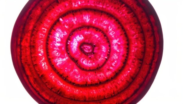 Single chioggia beet slice with vibrant pink concentric rings.