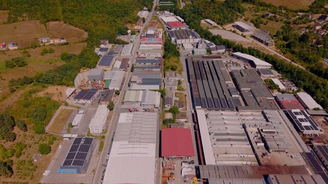 Wide Aerial View of Pretis Industrial Zone Warehouses and Factories in Vogosca Sarajevo