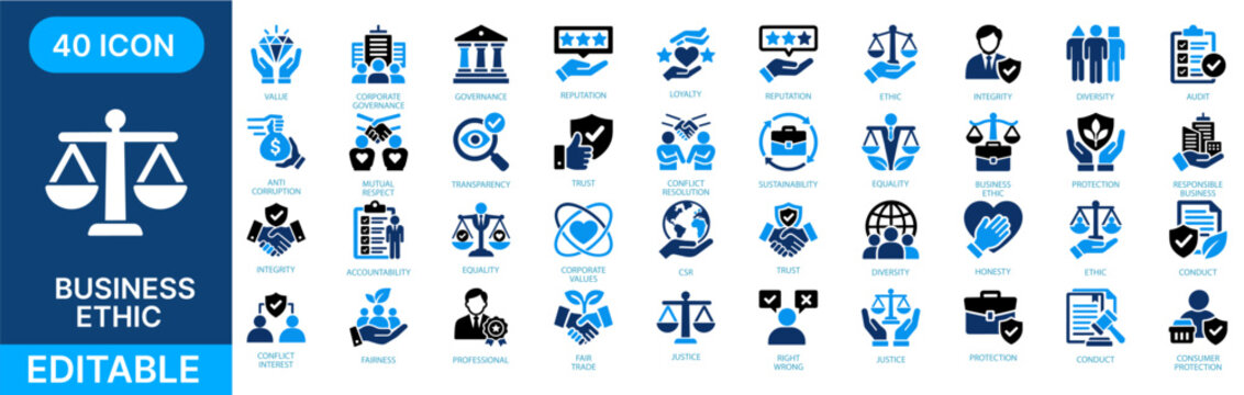 Business ethics icon set vector illustration vector illustration, editable stroke