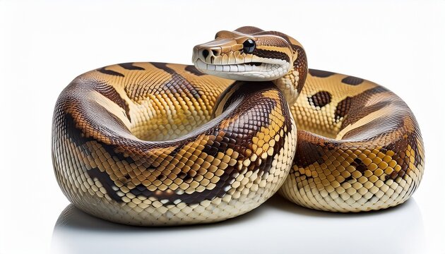 python snake with intricate patterns and vibrant colors isolated on a white background showcasing its unique features and textures