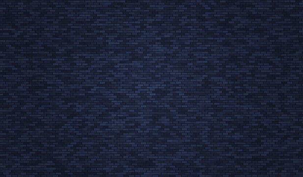 Dark navy blue brick wall texture shows sophisticated masonry pattern providing clean aesthetic for professional graphic design or digital backgrounds.