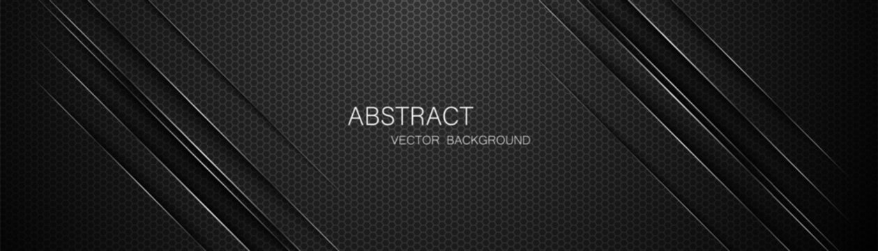Abstract black steel mesh background with silver glowing lines with free space for design. Modern technology innovation concept background. Perforated dark black metal sheet for background image.