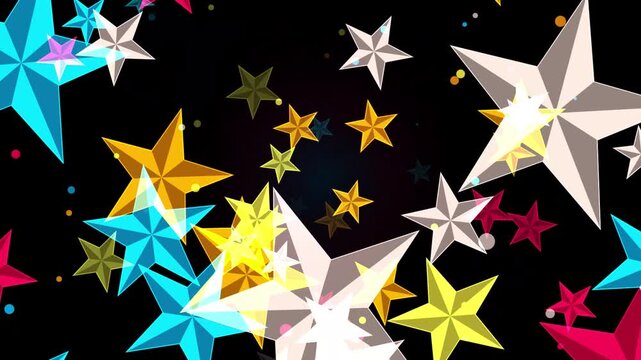 Flying 3D Colorful Stars Starburst Motion Background Loop