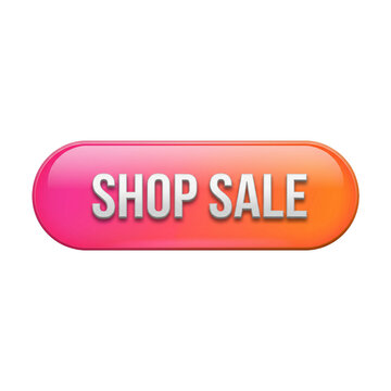 Shop Sale glossy oval web button with pink and orange gradient isolated on black background
