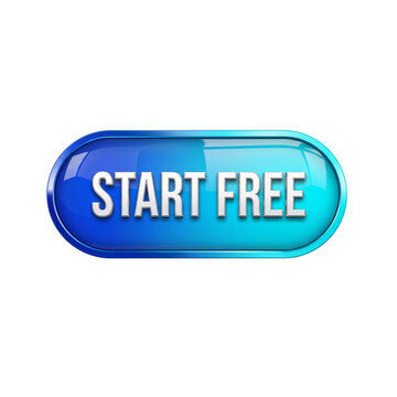 Glossy blue Start Free web button with shiny metallic frame isolated on black background for ui ux interface