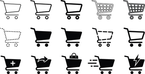 Shopping cart icons set, Ecommerce basket symbols, Online shopping icons, Cart vector collection. Shopping cart icon for apps and websites. © Rimi