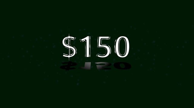 150 dollar number illustration. on a black background. and creating a stunning 4k illustration.