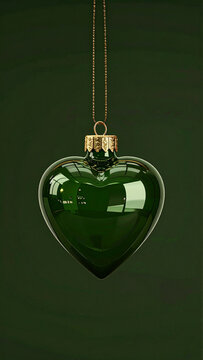 Green Heart Shaped Christmas Bauble on Dark Green