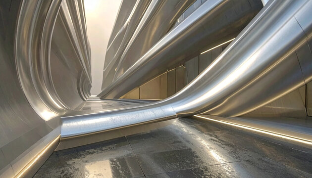 Sweeping Metal Curves in Futuristic Architecture Wide