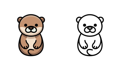 Fototapeta premium Cute cartoon otter illustration with brown fur design for children sticker decor.