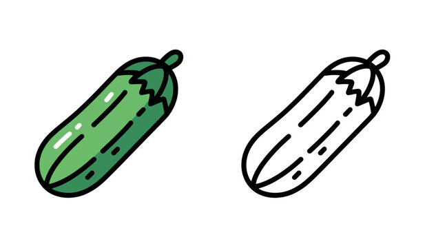 Green zucchini summer squash duo with coloring page outline illustration vector.