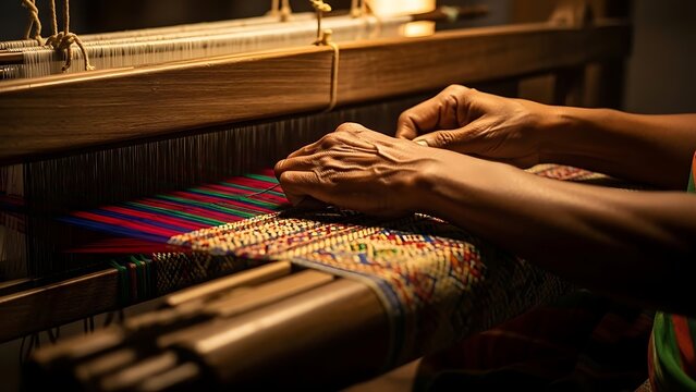 Person weaving on a loom