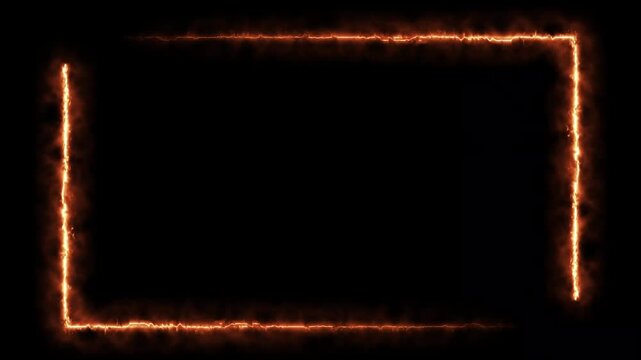 Red fire lightning effect fire frame animation, glowing repetition of burning fire effect, plasma effect digital border animation, Bright neon light effect isolated on black. 4K  animation video