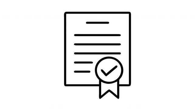 Animated certificate icon with ribbon seal pulsing for business achievement and success concepts