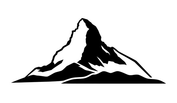 Majestic Single Mountain Peak Black Silhouette with Angular Ridges and Minimal Outdoor Landscape Vector Design
