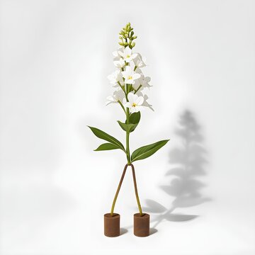 Creative Minimalist White Flower Stem Standing on Dual Wooden Blocks