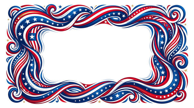 Decorative patriotic border frame featuring flowing red white and blue ribbons with elegant white star patterns