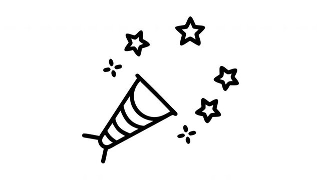 Animated party popper icon with exploding stars for celebration and festive event concepts