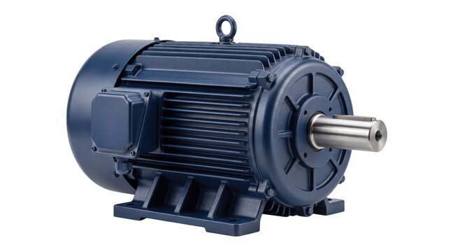 Industrial electric motor, heavy duty blue induction engine, powerful three-phase rotary machine for manufacturing and factory automation