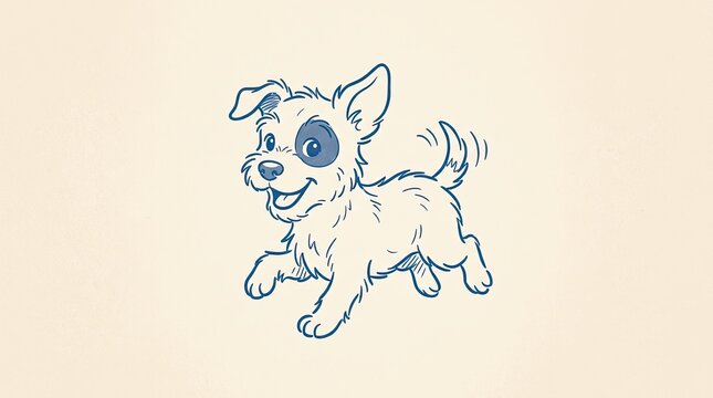 Vector drawn art cute little puppy dog running happy playful pet with friendly, illustration