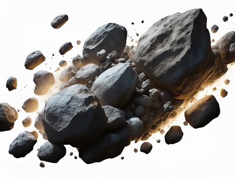 asteroids swarm of boulders or stone meteorite isolated on white background png background flying rock in the space